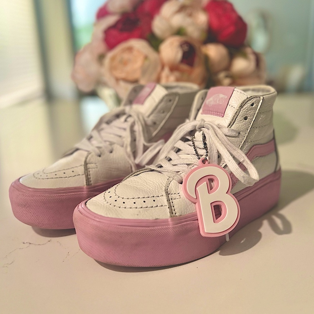 Barbie x Vans High-Top Sneakers, Size 6.5 Women’s, Pink & White